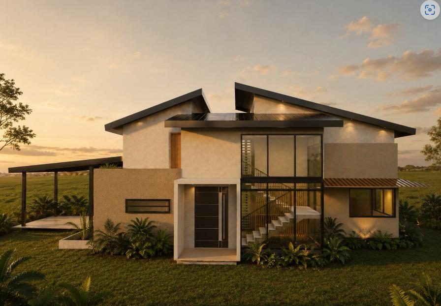 Rendu de villa contemporaine, façade principale